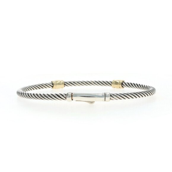 David Yurman Cable Diamond Two-Station Bangle Bracelet 6 1/2" - Round .20ctw - Picture 3 of 6